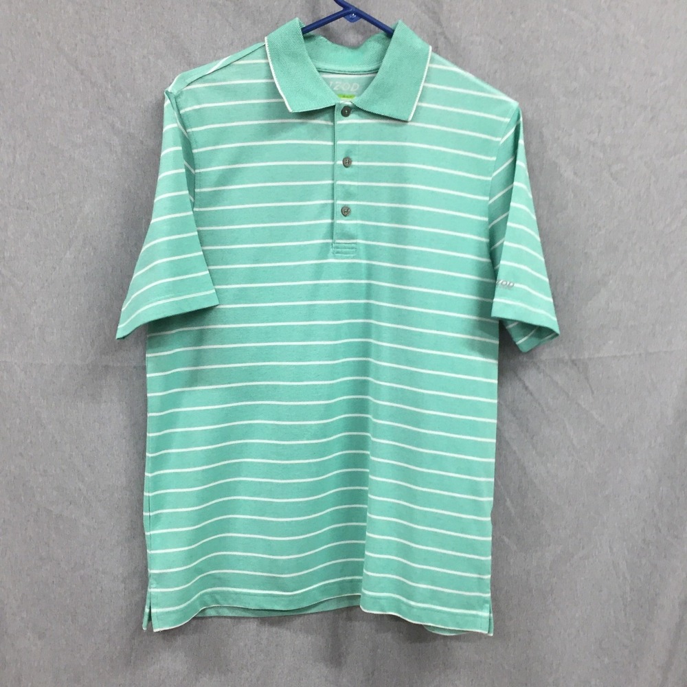 IZOD Golf PerformX Mens Mint Green White Striped Short Sleeve Polo Shirt Size M